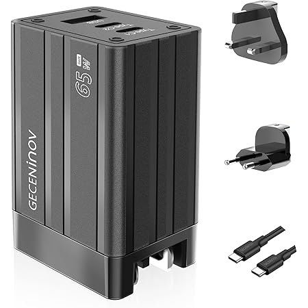 65W USB C Ladegerät, GaN III PD USB C Netzteil 3 Ports Schnellladegerät, Universal Reisestecker für US/UK/EU Stecker mit MacBook Pro/Air,iPhone 14/13/12, iPad,Galaxy,Pixel Ersetzen für 65W 60W 45W 30W